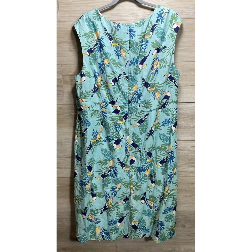 Jessica London 18W Linen Blend Dress Turquoise Floral Bird Print Lined - Picture 4 of 13